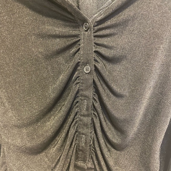 Black Ruched Button Up Shirt - Picture 3 of 4